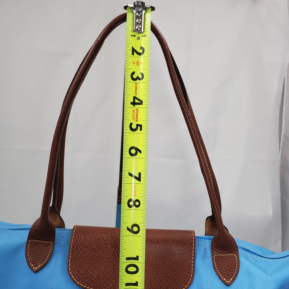Longchamp Le Pliage Large Nylon Large Shoulder Tote Bag Blue Brown Shopper - Picture 13 of 16